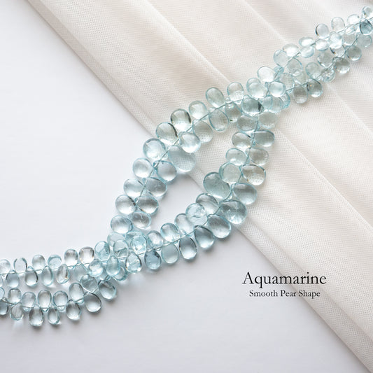 Aquamarine Smooth Pear Shaped Beads 1Strand