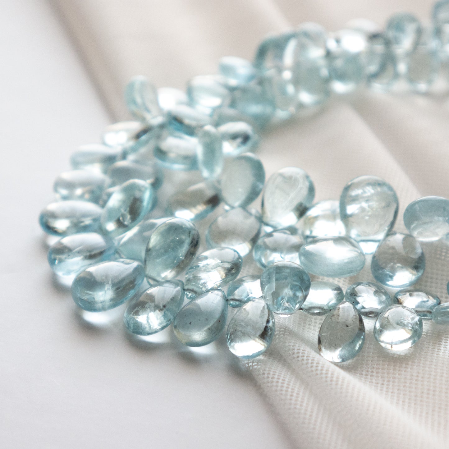 Aquamarine Smooth Pear Shaped Beads 1Strand