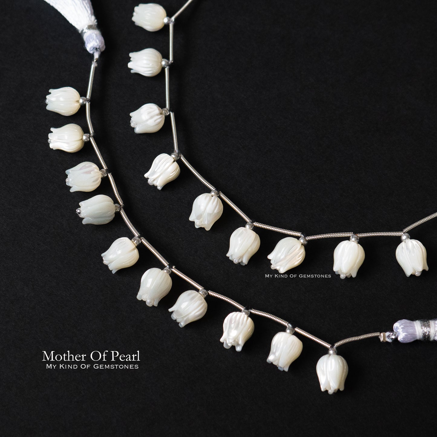 Mother Of Pearl Tulip Flower Carving Beads 1Strand