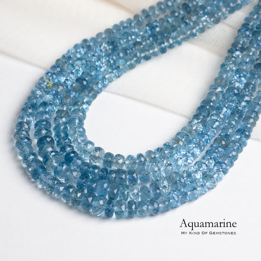 [High grade] Aquamarine Faceted Rondelle Beads 1Strand